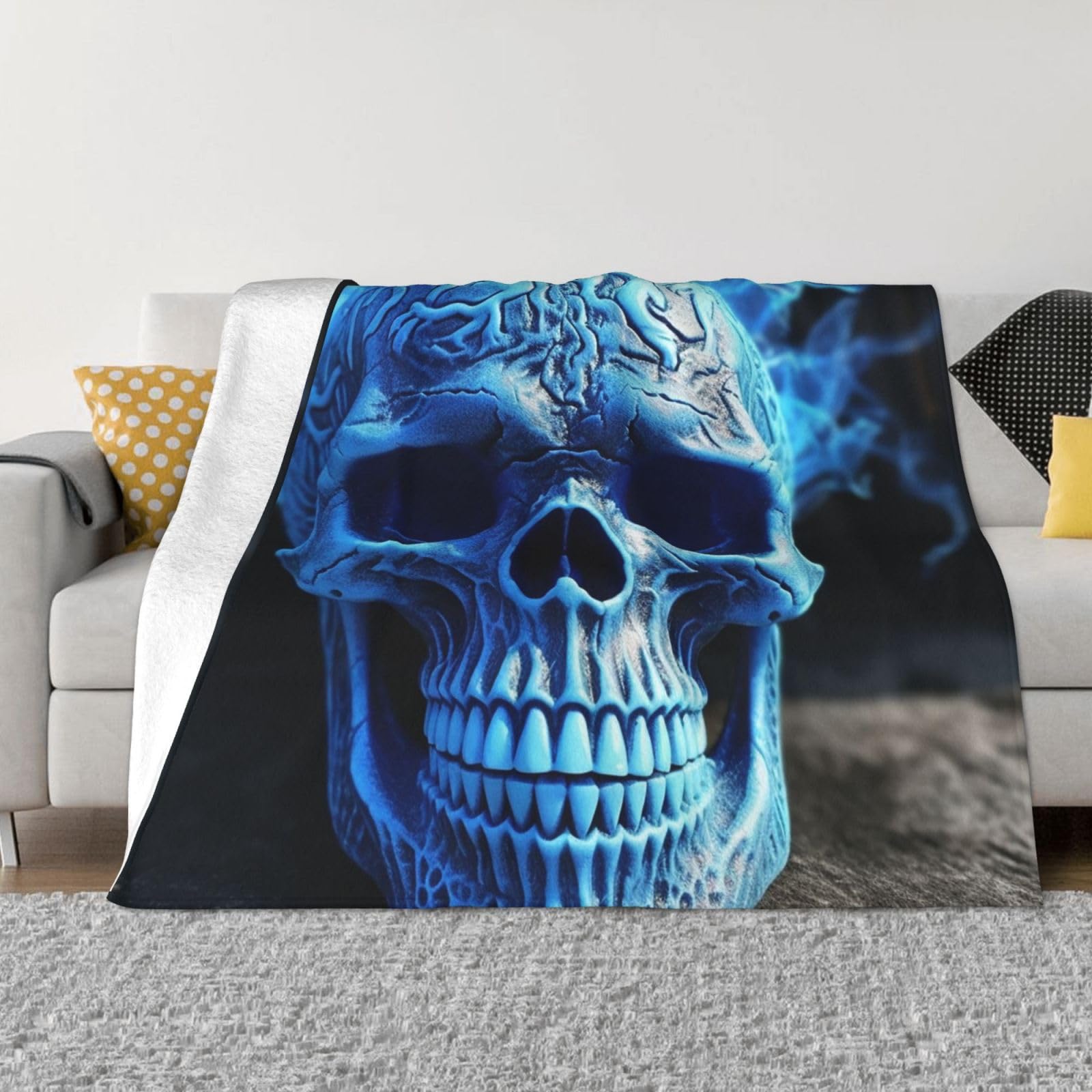 Couverture ultra douce tête de mort bleue avec impression 3D