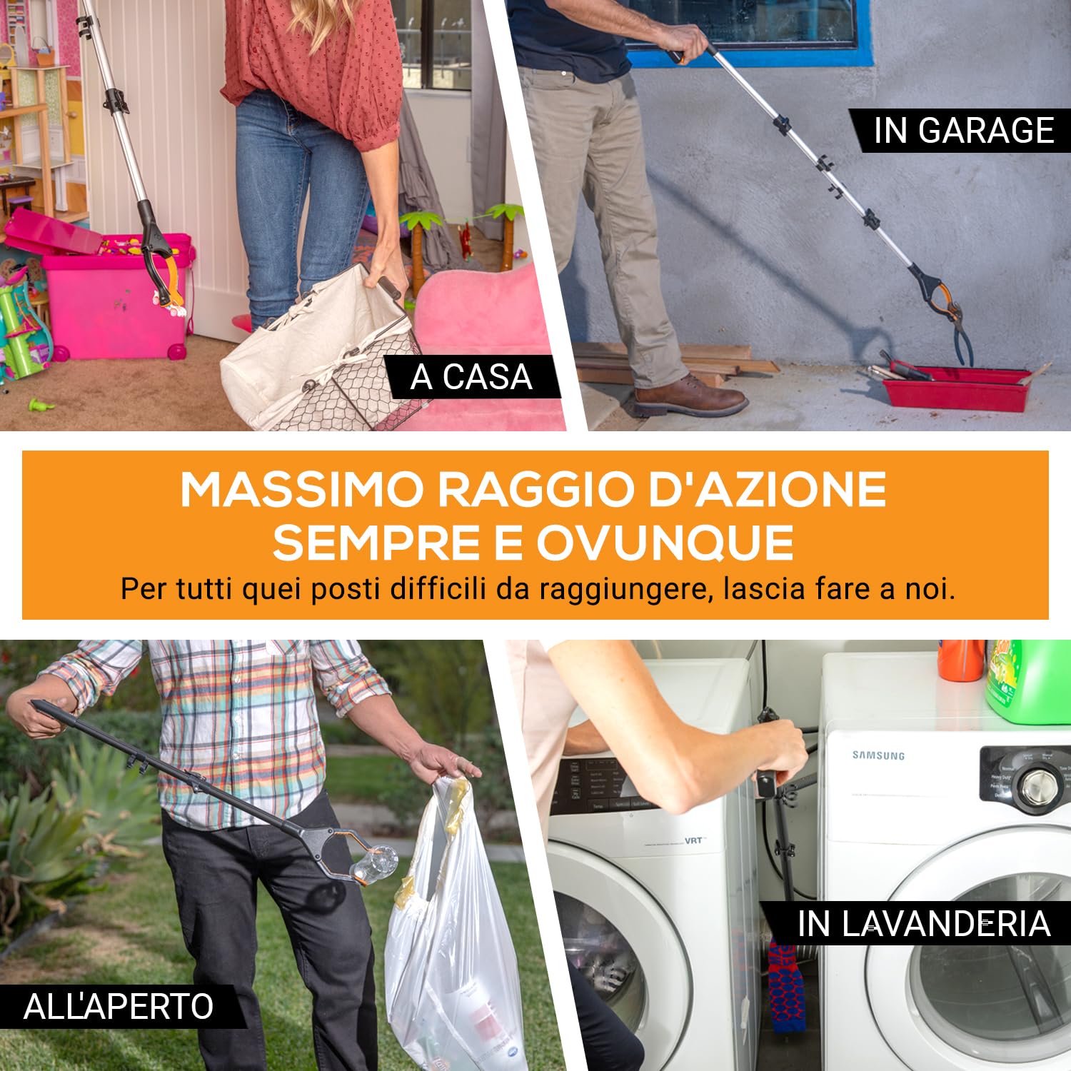 Pinza Magnetica 110cm per Afferrare Oggetti Difficili da Raggiungere per Anziani e Disabili – Raccogli Foglie da Giardino con Calamita Telescopica – Bastone Telescopico per Rifiuti (Singolo, Argento)