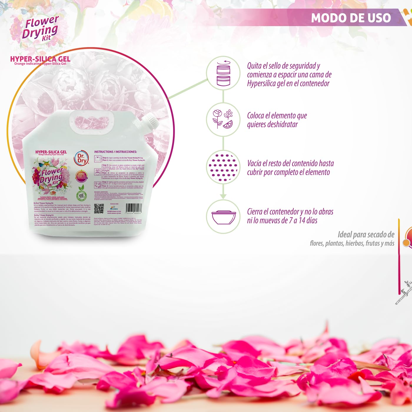 Silica Gel Secado de Flores y Frutos (Hyper Silica) 2.2 kg - Dr. Dry Flower Drying Kit