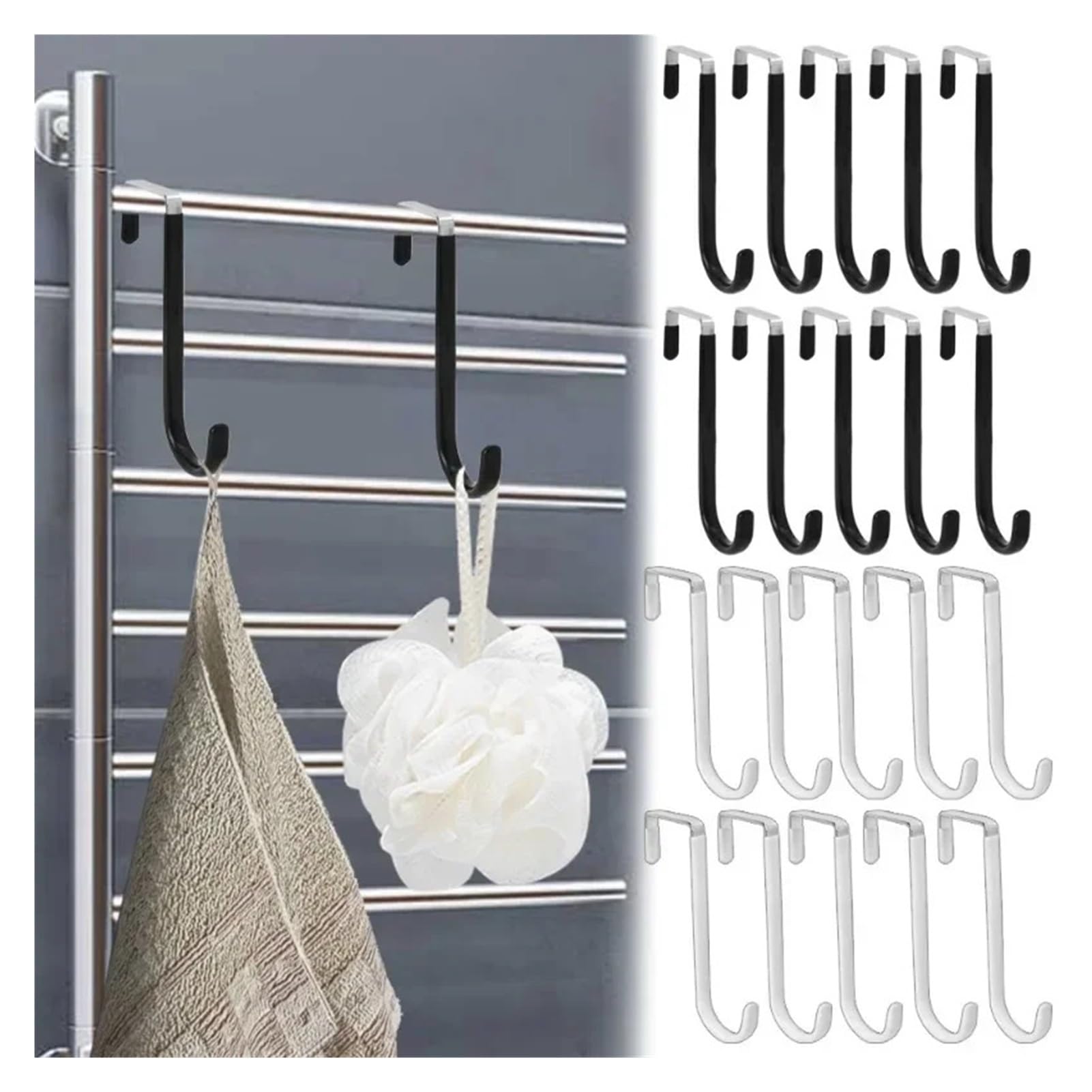 Ganchos para colgar en la puerta Ganchos de acero inoxidable en forma de S for puerta de armario, sin perforaciones, for el hogar, la cocina, el baño, abrigos y toallas.(Black,6pcs)