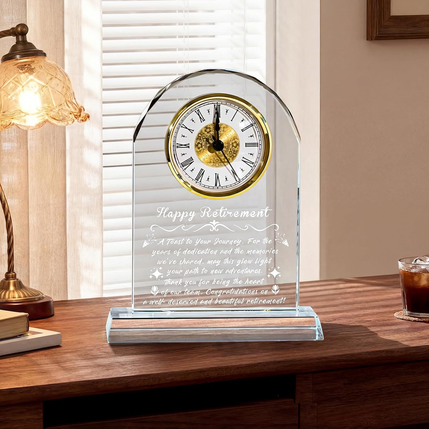 Personalized Retirement Gift for Men & Women – Wooden Base Alarm Clock with Warm Night Light, Desk Keepsake for Retired Boss, Coworker, Teacher, or Friend