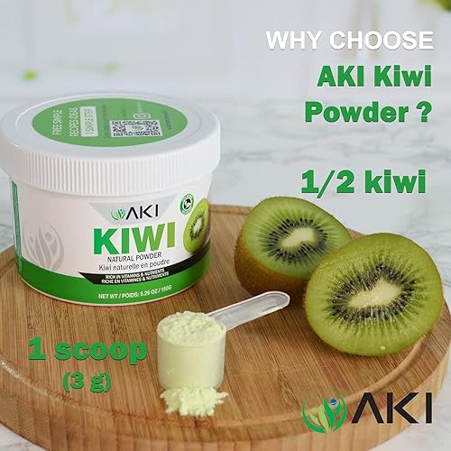 Miniatura 8 de AKI Kiwi en polvo (5.29 onzas/5.29 oz) bueno en nutrientes y vitaminas, colorante verde claro ideal para batidos de proteínas, jugos, glaseados,