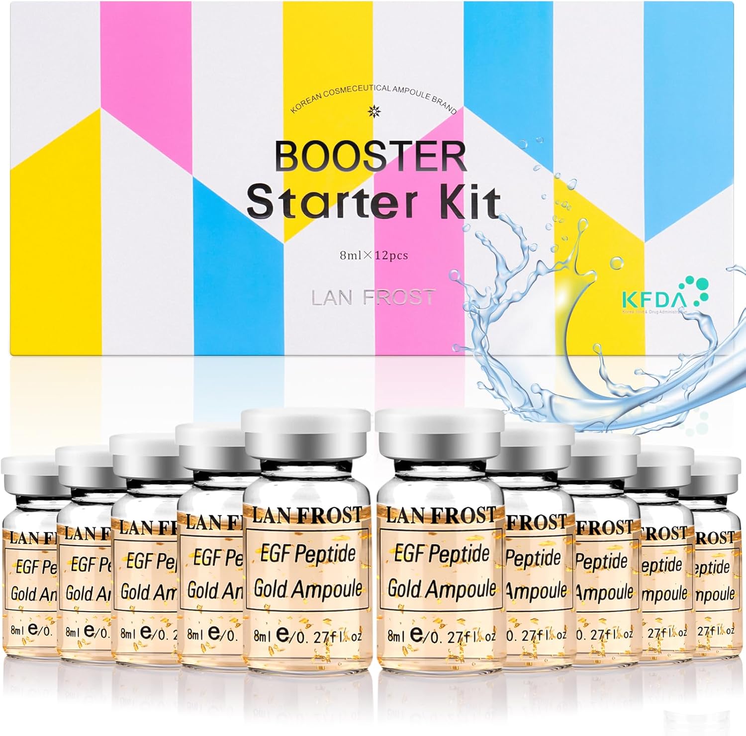 BB Facial Glow Starter Kit Serum Hyaluronzuur Essence Skin Care Kit, EGF Peptide Gold Ampoule 8 ml, 12 stuks, gezichtsbehandelingsserum, verhoogt de elasticiteit van de huid en bevordert de