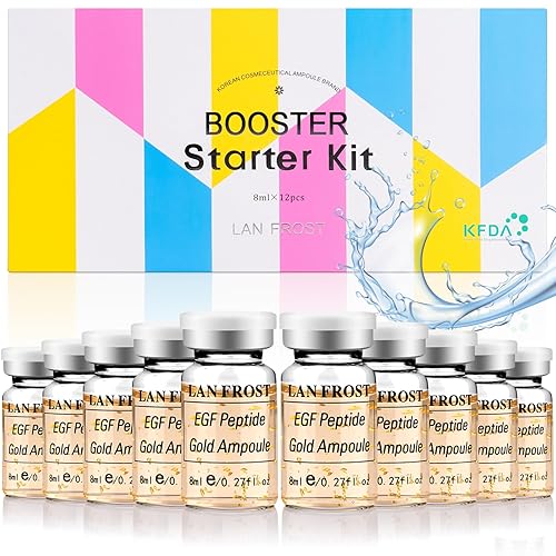BB Booster Serum Kit de suero de ácido hialurónico Esencia Kit de cuidado de la piel, péptido EGF Gold Ampolla 0.27oz 12 viales, tratamiento facial