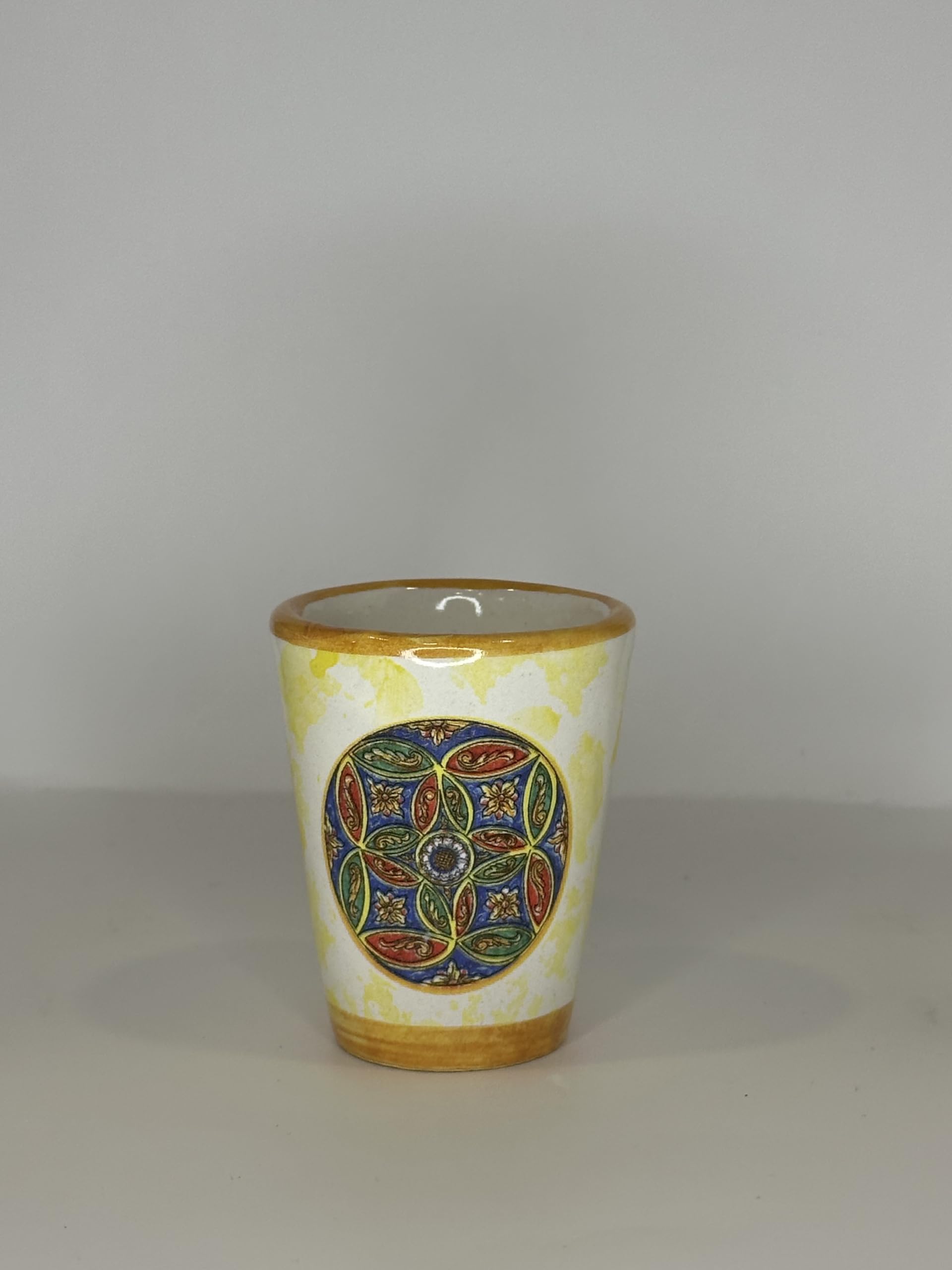Generico Set de verres à liqueur en céramique artisanale italienne - Peints à la main - Idéal pour Limoncello, Amaro et Café - Décors faïence et citrons (6, majoliques)