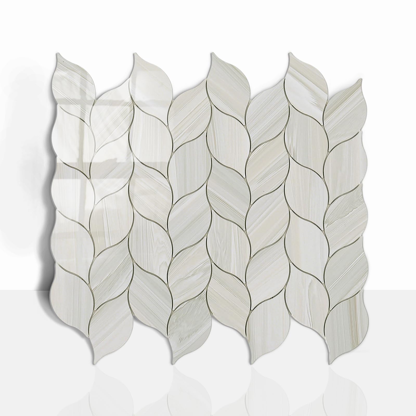 Photo 1 of Tilingview 10-Sheet Peel and Stick Backsplash Tile for Kitchen, Self-Adhesive Mosaic Glossy Leaf Stick on Wall Tile with Gaps (Leaf Beige)