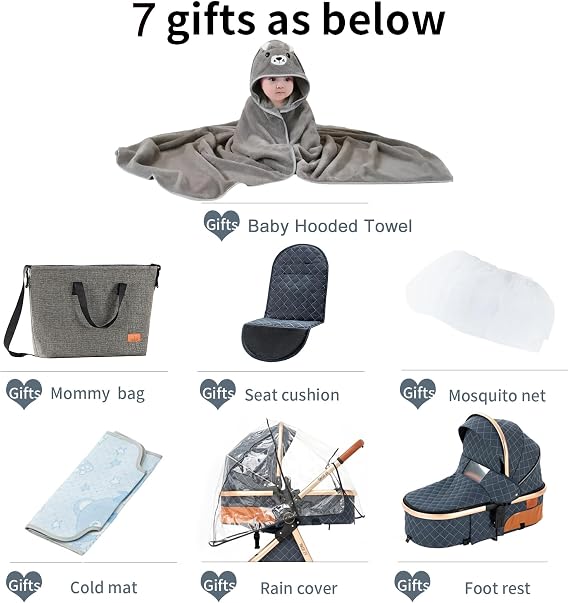 Magic ZC 3 in 1 Pushchair Pram Travel System, Baby Stroller 3 in 1 with Reversible Two Pushing Modes, Newborn Infant Buggy Aluminum Frame, Toddler Carriage One-Click Folding (V9 Light Grey)
