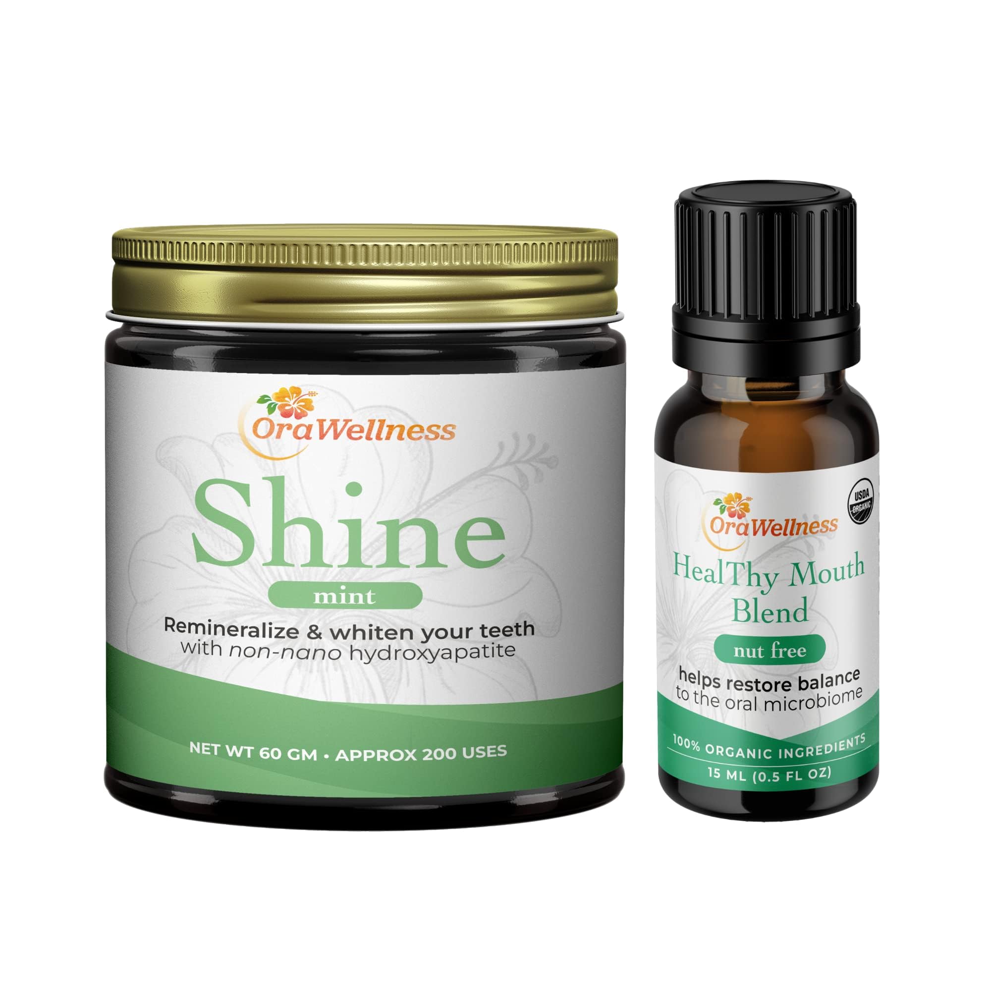 OraWellness Shine Remineralizing Natural Teeth Whitening Powder in Mint Nut Free Healthy Mouth Blend Organic Toothpaste Mouthwash Alternative