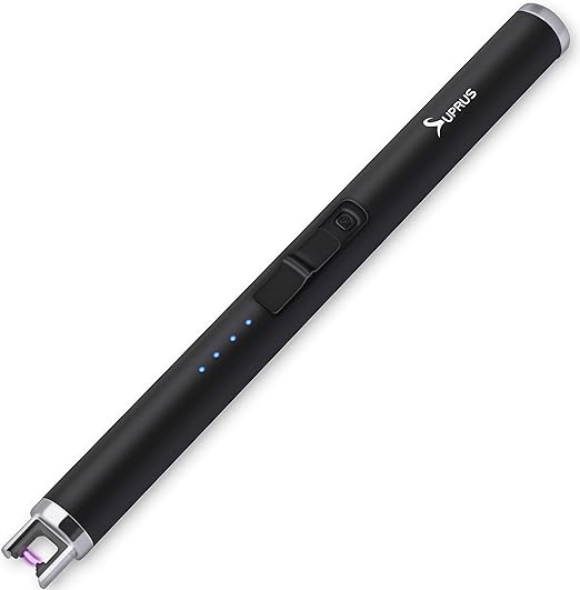SUPRUS Lighter Electric Candle USB Type C Rechargeable Lighter with Upgraded LED Battery Display Safety Switch Flameless Plasma Windproof for Cooking BBQs Fireworks