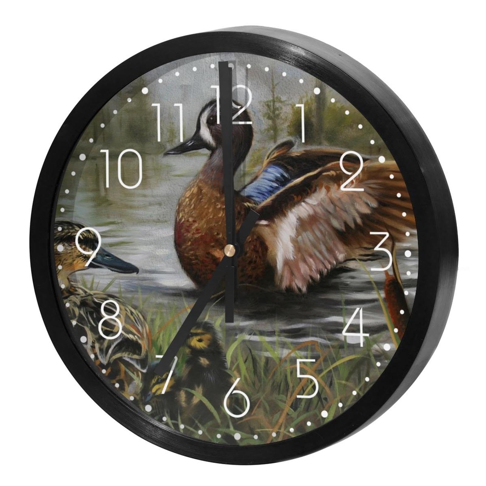 Horloge murale silencieuse à quartz avec décor de canards sauvages pour un intérieur paisible
