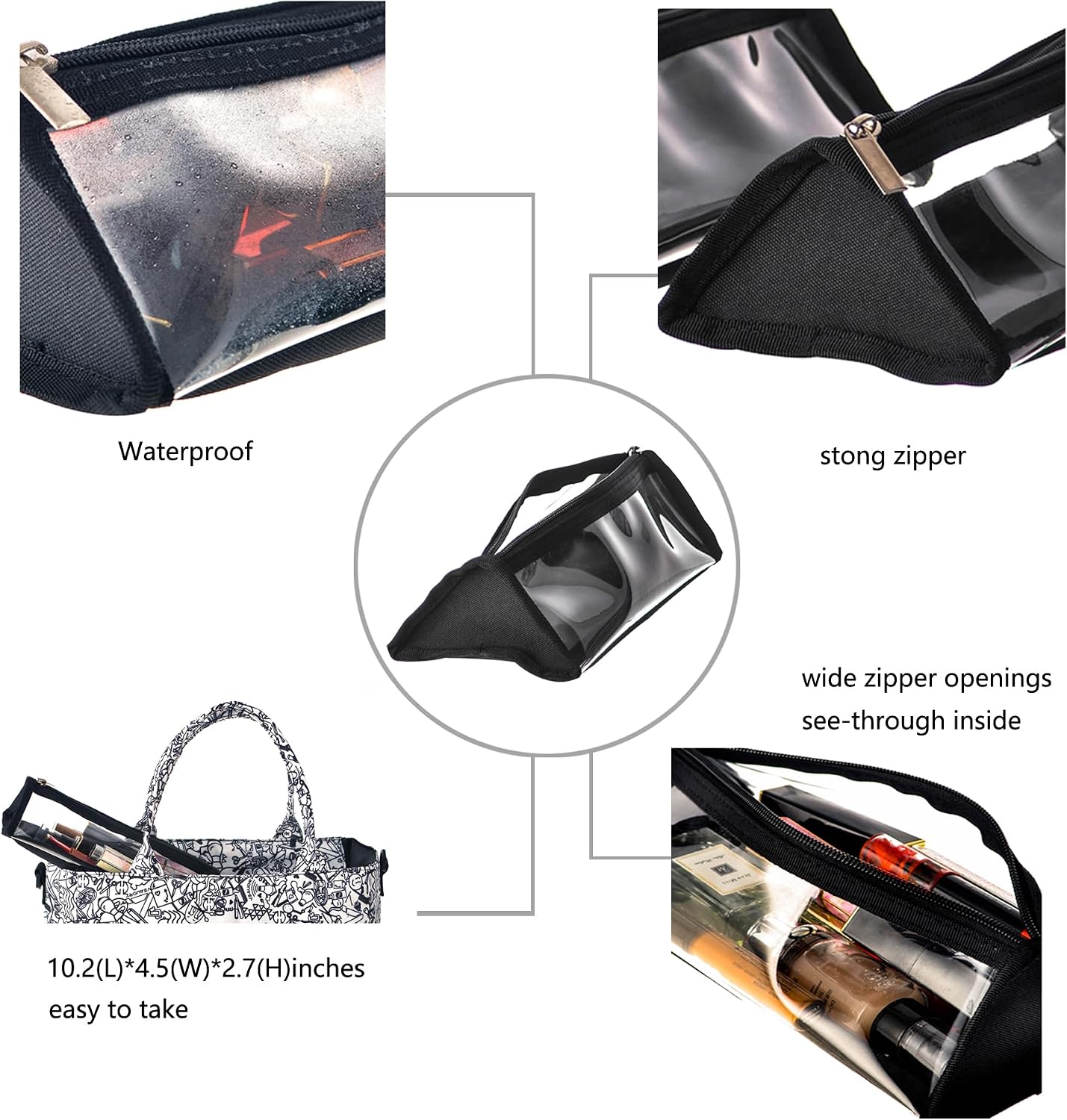 TSA Approved Toiletry Bag Carry On Travel See-through Black Foldable Baby Toy Travel Bag Brush Packing Organizer 3-1-1 Liquids Travel Package For Airport-4 pcs