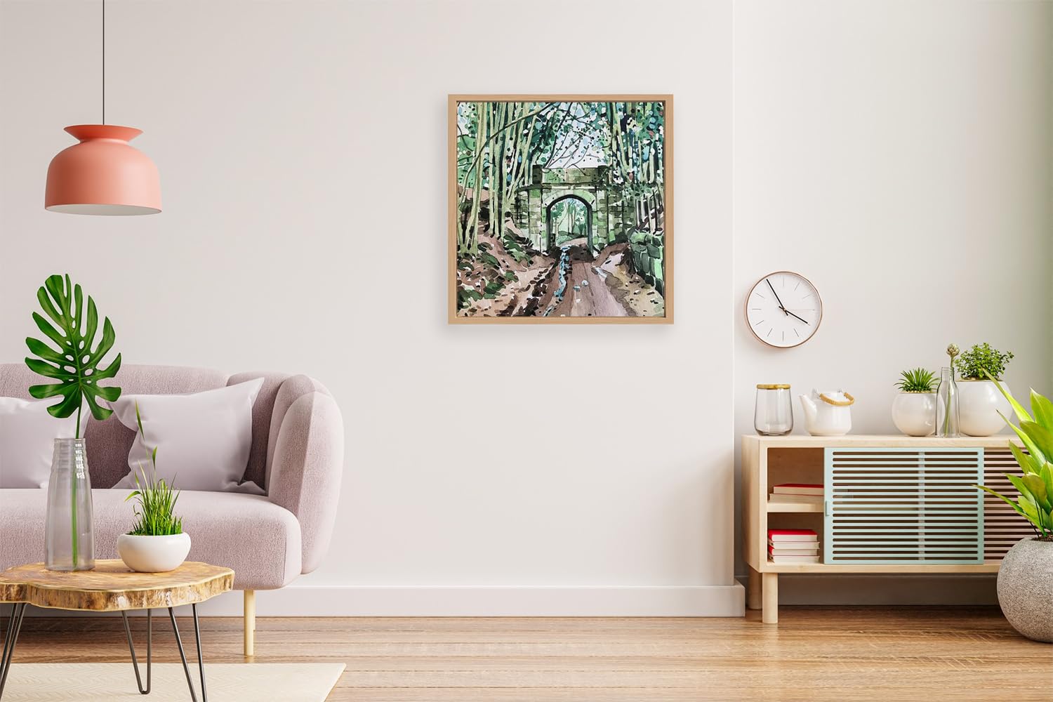 VERRE ART Printed Framed Canvas Painting for Home Decor Office Wall Studio Wall Living Room Decoration (14x14inch Wooden Floater) - Country Lane - Bickerton Print