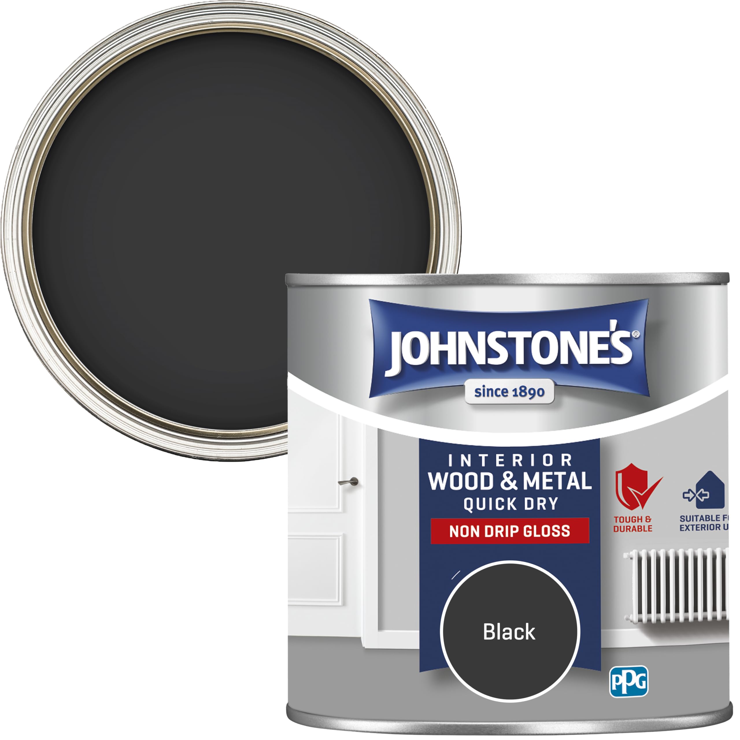 Johnstone's Wood & Metal Interior Exterior Quick Dry Gloss Paint 250ml - Black