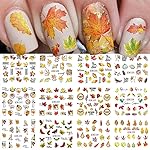 Fall Nail Stickers, 12Sheets Autumn Nail Decals Water Transfer Nail Decals Maple Leaf Pumpkin Thanksgiving Designs Nail Tattoo Stickers Manicure DIY Nail Art Decoration for Women Girls