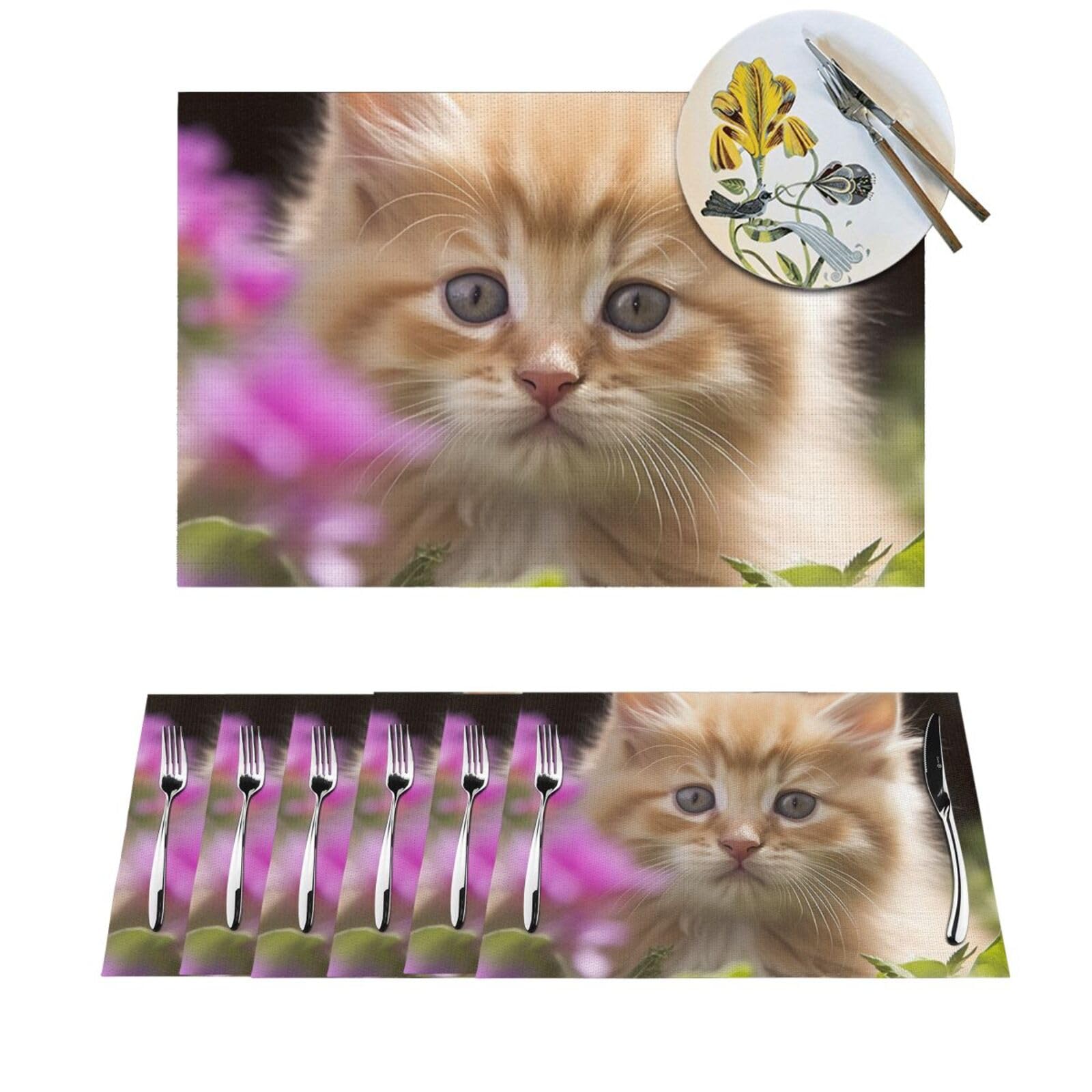 Sets de table chat mignon en PVC résistant à la chaleur lot de 6