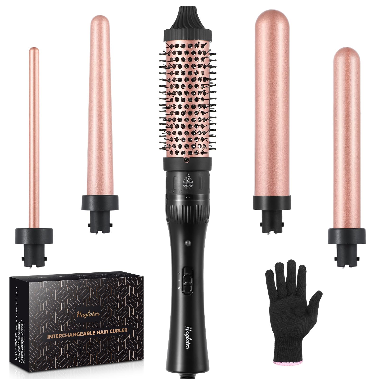 Curling Iron 5 in 1, Hair Curler Ceramic Curling Wand Set with 5 Interchangeable Straightener Brush Barrels for Long Thick Thin Hair, Hair Styling Tools with Glove