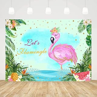 7x5ft Let's Flamingle Backdrop Summer Birthday Party Decorations Tropical Leaves Waves Photography Background Flamingo Bridal Shower Party Supplies Photo Shoot Props (CQ306)