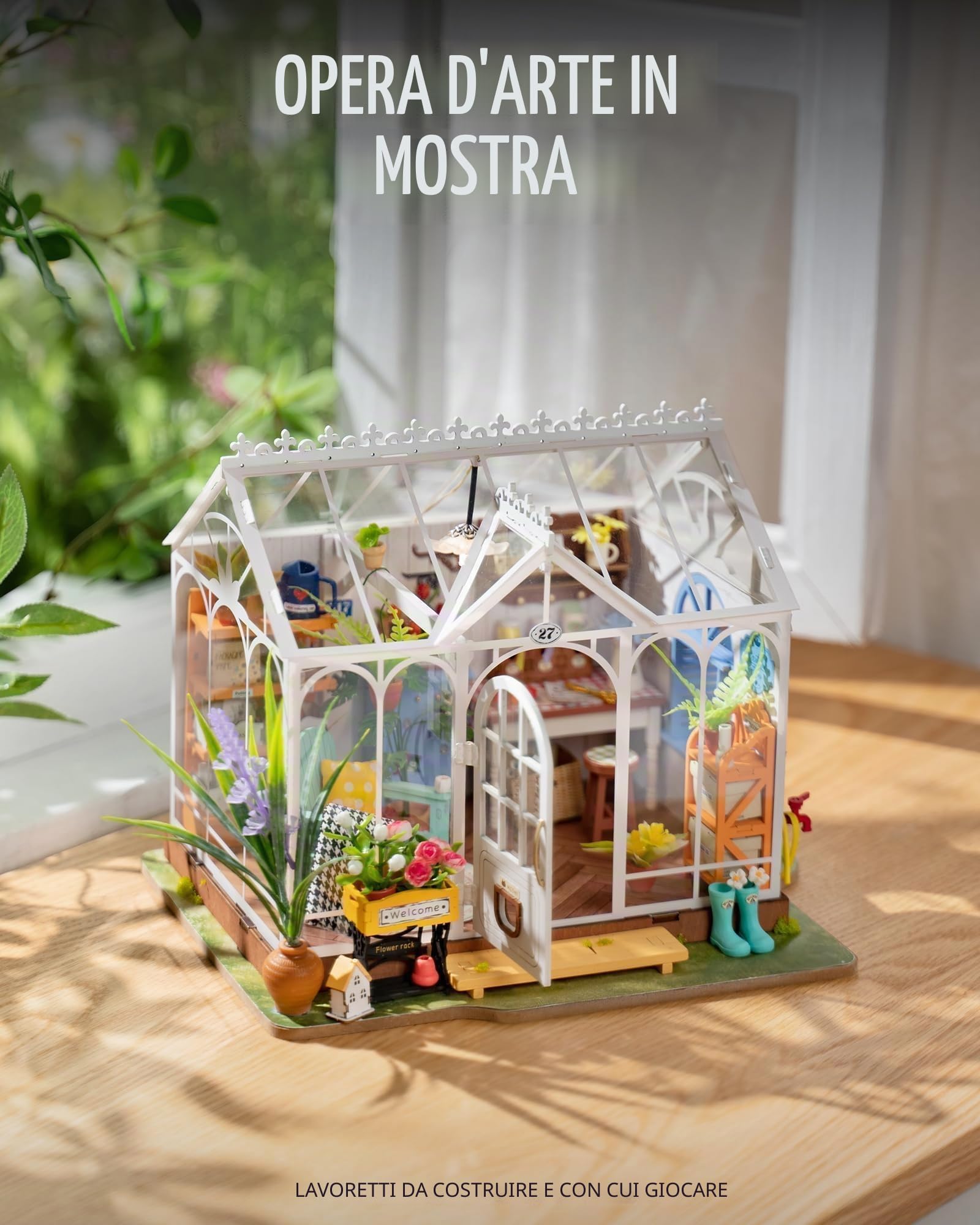 ROWOOD Kit Casa Delle Bambole Casa Da Giardino, Camera in Legno Fai Da Te in Miniatura, Modello Di Costruzione Giocattolo in Scala 1:20, Kit Di Artigianato Creativo Regali Per Natale