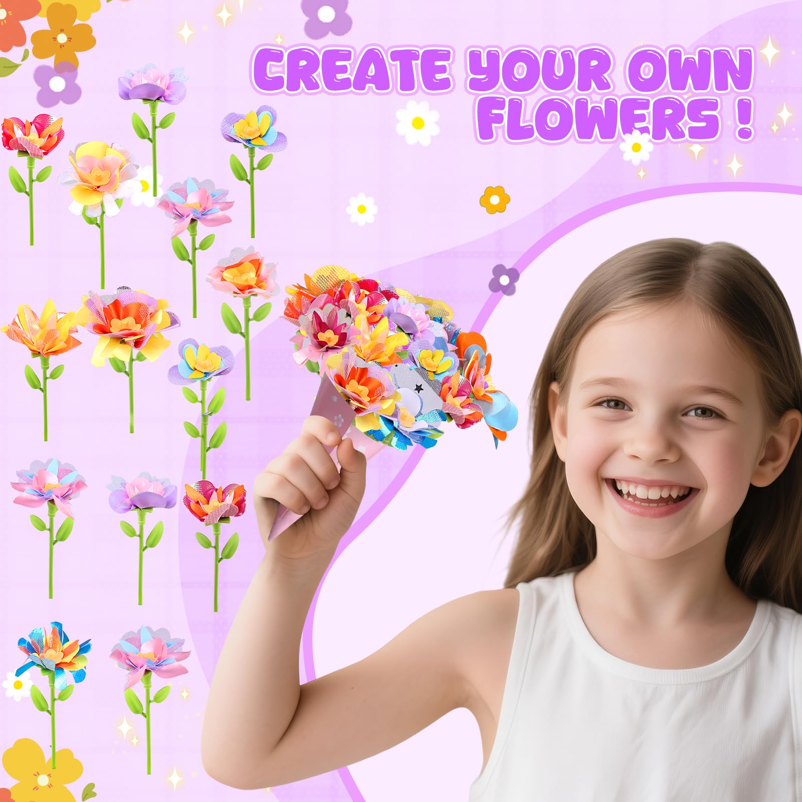 Crelloci DIY Flower Refill Kit, 174 PCS Flower Making Accessories for Girls Includes Stems, Petals - Image 4