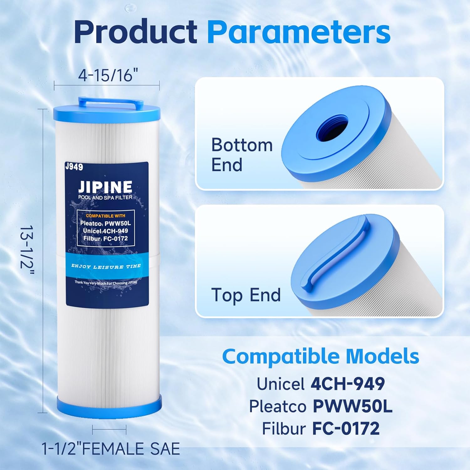 4CH-949 Spa Filter Replacement for Pleatco PWW50L, Cal spa Filter FIL50-5D13H15FCT-3, Filbur FC-0172, SD-01143, 817-4050, Waterway Teleweir 50, Rising Dragon 50, Hot Tub Filter 2 Pack - Image 2