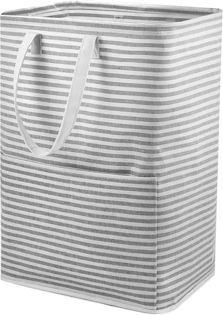 KANCNT Collapsible Laundry Hamper,72L Large Clothes Hamper with Pocket, Freestanding Foldable Laundry Basket with Long Handles for Bathroom,Bedroom, Nursery,College Dorm, Closet Storing, toys, Grey