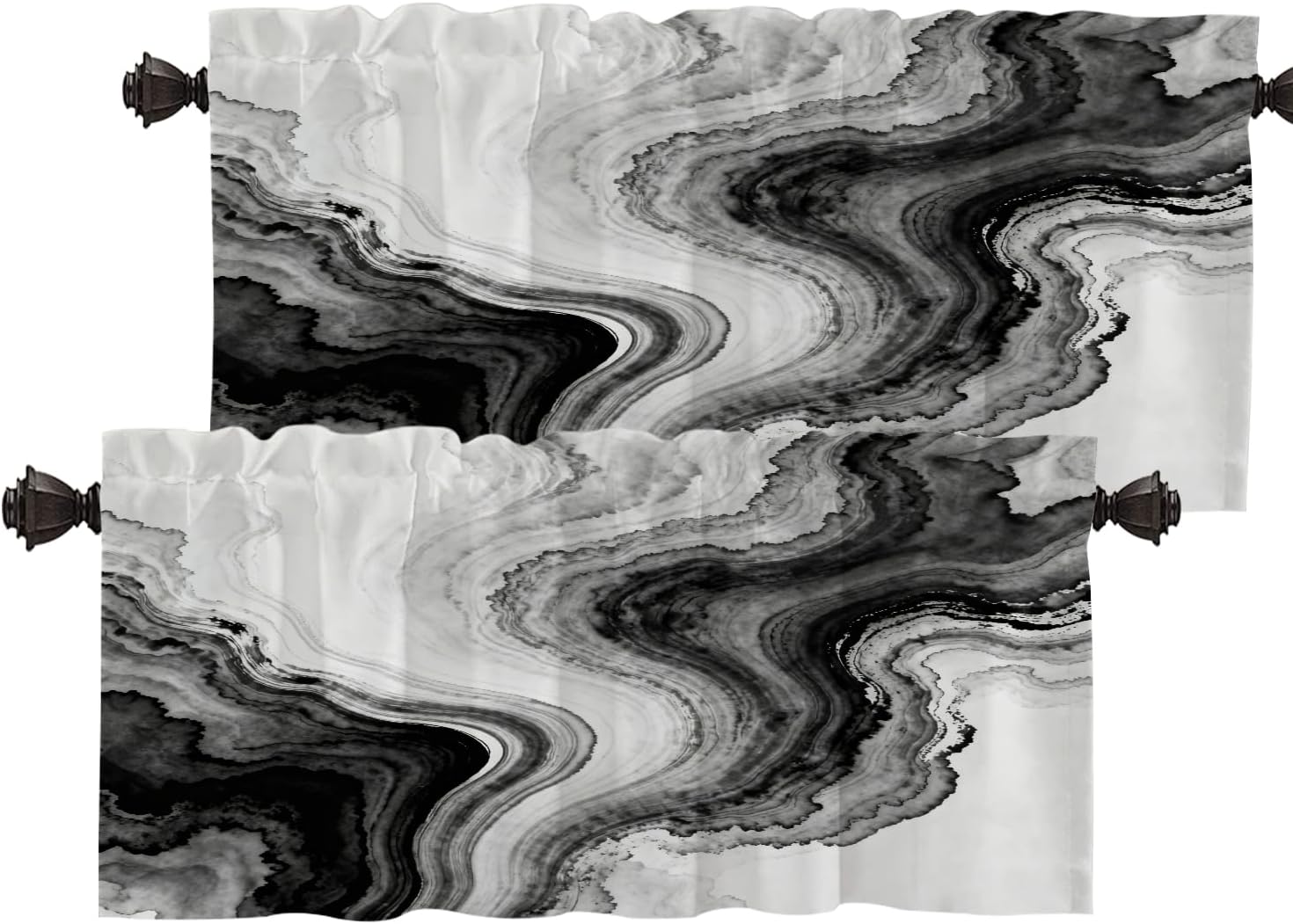 Batmerry Abstract Marble Kitchen Valances Half Window Curtain, Marble Pattern Gray White Marbled Stone Background Kitchen Valances for Windows Valance for Decor Reducing The Light 52x18 Inch