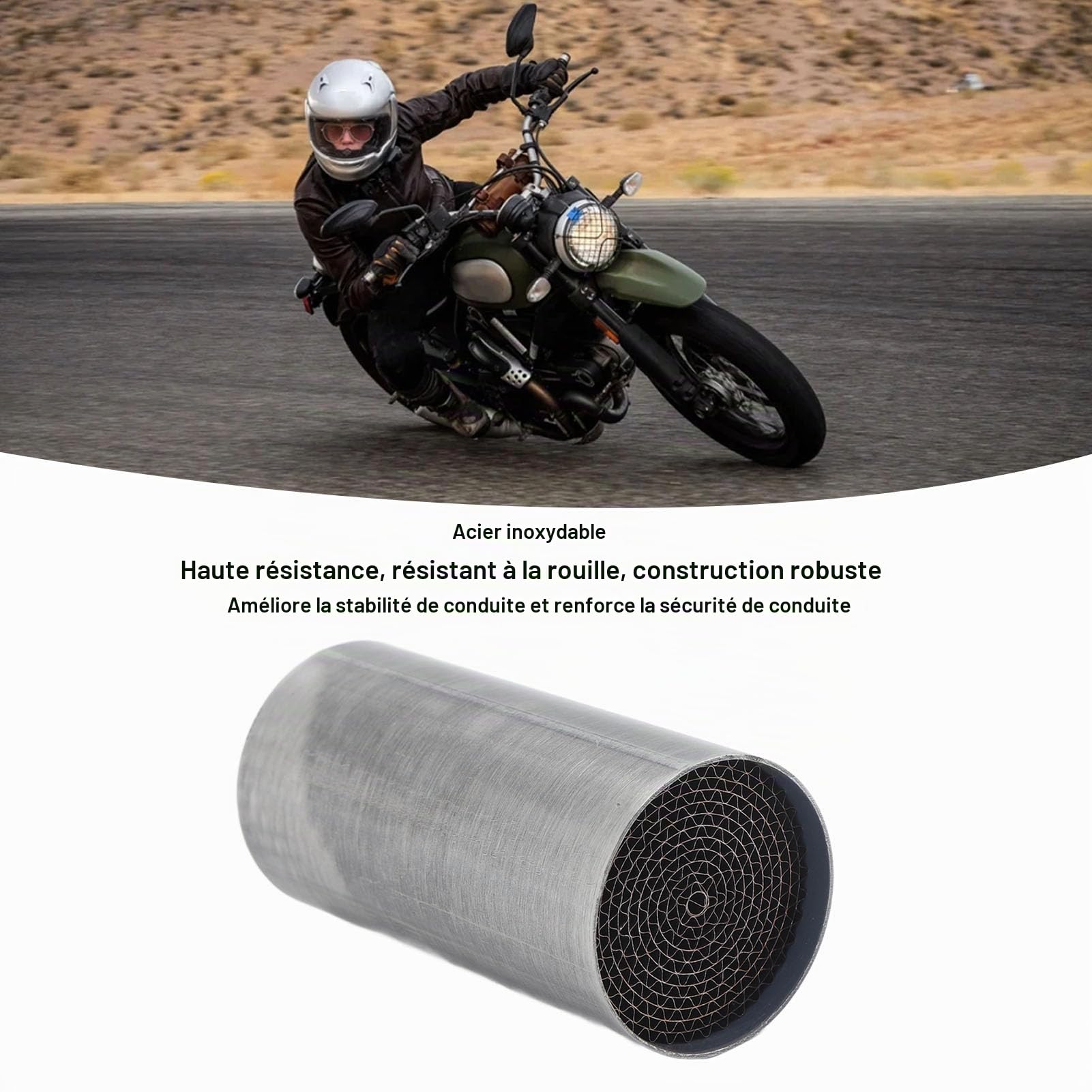 Catalyseur de Tuyau d'Échappement Universel pour Moto, Acier Inoxydable, 48x100mm, Silencieux Antirouille
