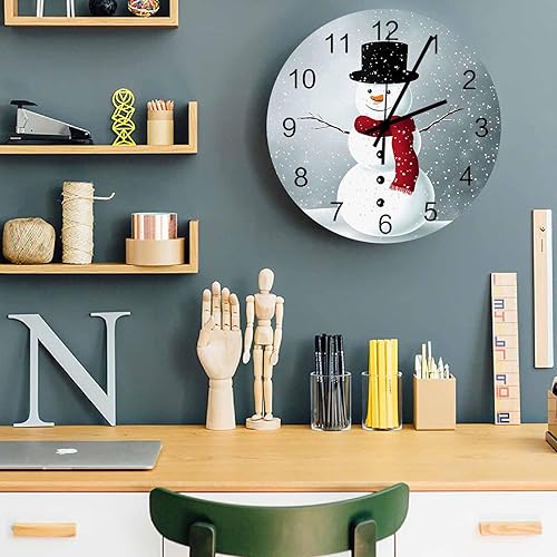 Miniatura 4 de Reloj de pared para dormitorio, reloj de pared de 12 pulgadas, silencioso, muñeco de nieve, moderno, rústico, para decoración de paredes, reloj