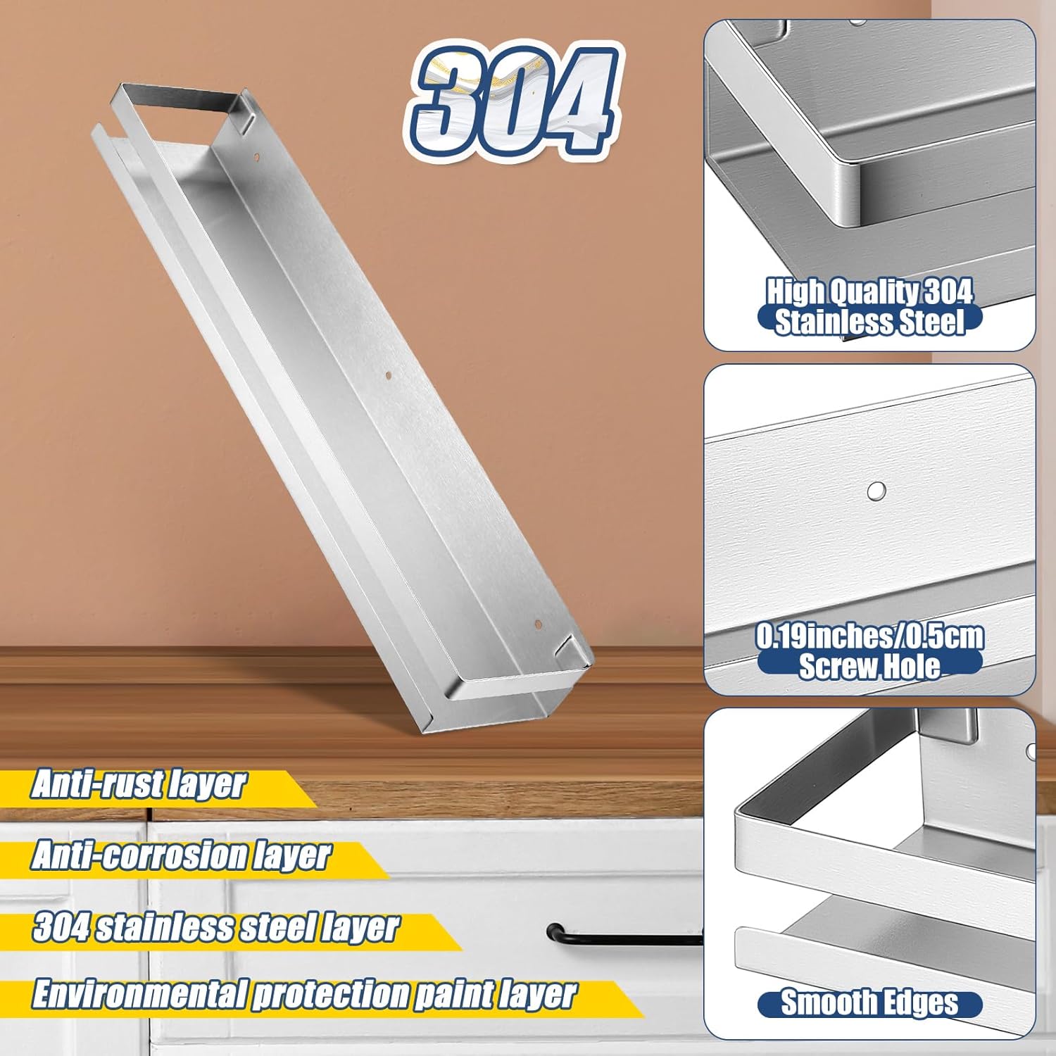 Lallisa 2 Pieces Stainless Steel Shelf Bathroom Shower Floating Shelves Wall Mounted Shower Caddy Basket Shelf Storage Organizer Shelves for Bathroom, Kitchen, Living Room(19.69 Inches/ 50 cm,Silver)