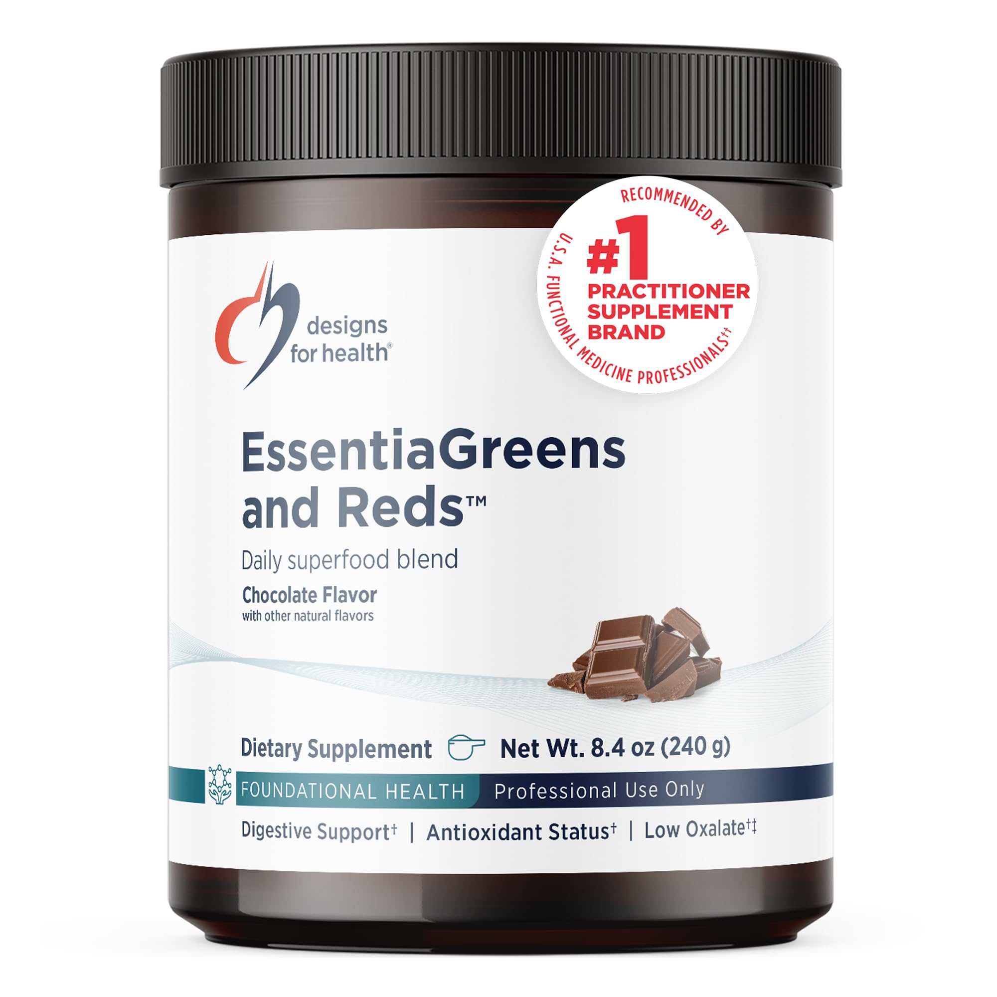 Designs for Health EssentiaGreens & Reds, Chocolate, 30 Servings, Vegan