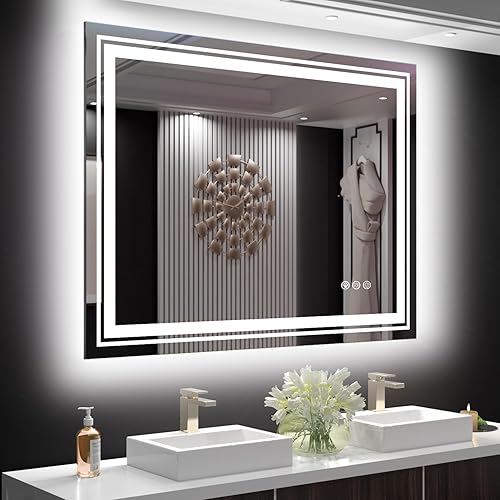 Snowdool Espejo de baño LED RGB de 48 x 36 pulgadas con luces, espejo antivaho con espejo retroiluminado RGB para baño, espejo de tocador de baño