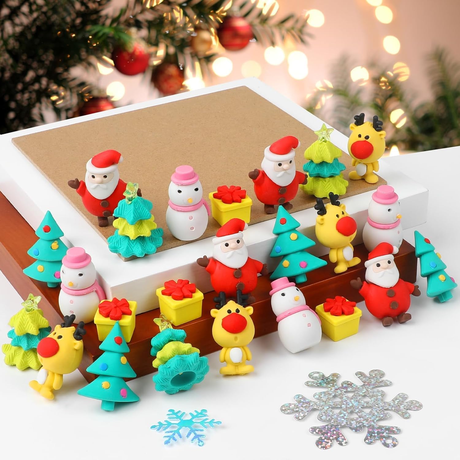 FINGOOO Christmas Erasers for Kids 30 Pcs Cute Santa Reindeer Snowman Xmas Tree Gift Box Erasers for Christmas Party Bag Filler - Image 2