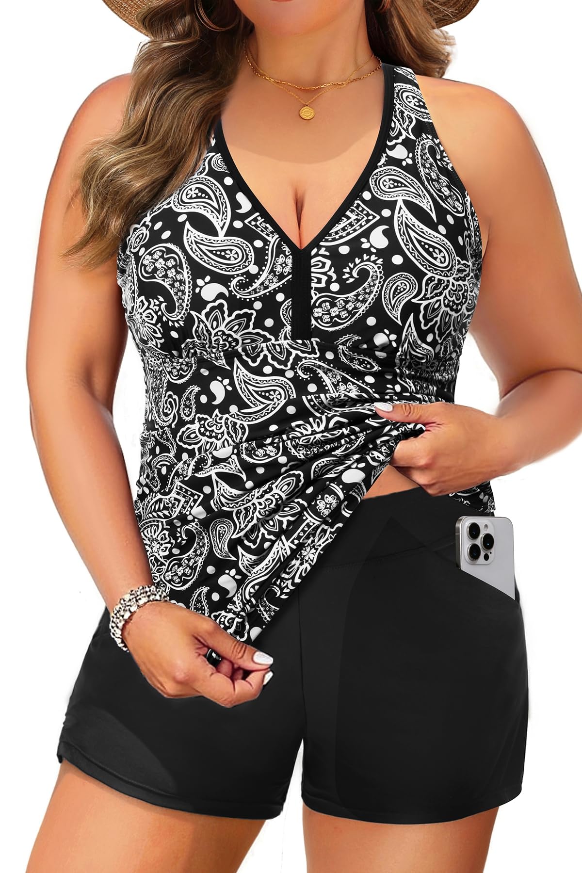 Womens Plus Size Tankini Two Piece Bathing Suits with Shorts Swimwear