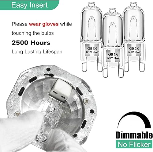 Miniatura 4 de Bombilla halógena G9 de 25 W, 120 V, bombillas halógenas T4 G9 de 2 pines, paquete de 12 bombillas de xenón G9 de 25 W, regulables, 2 puntas, tipo