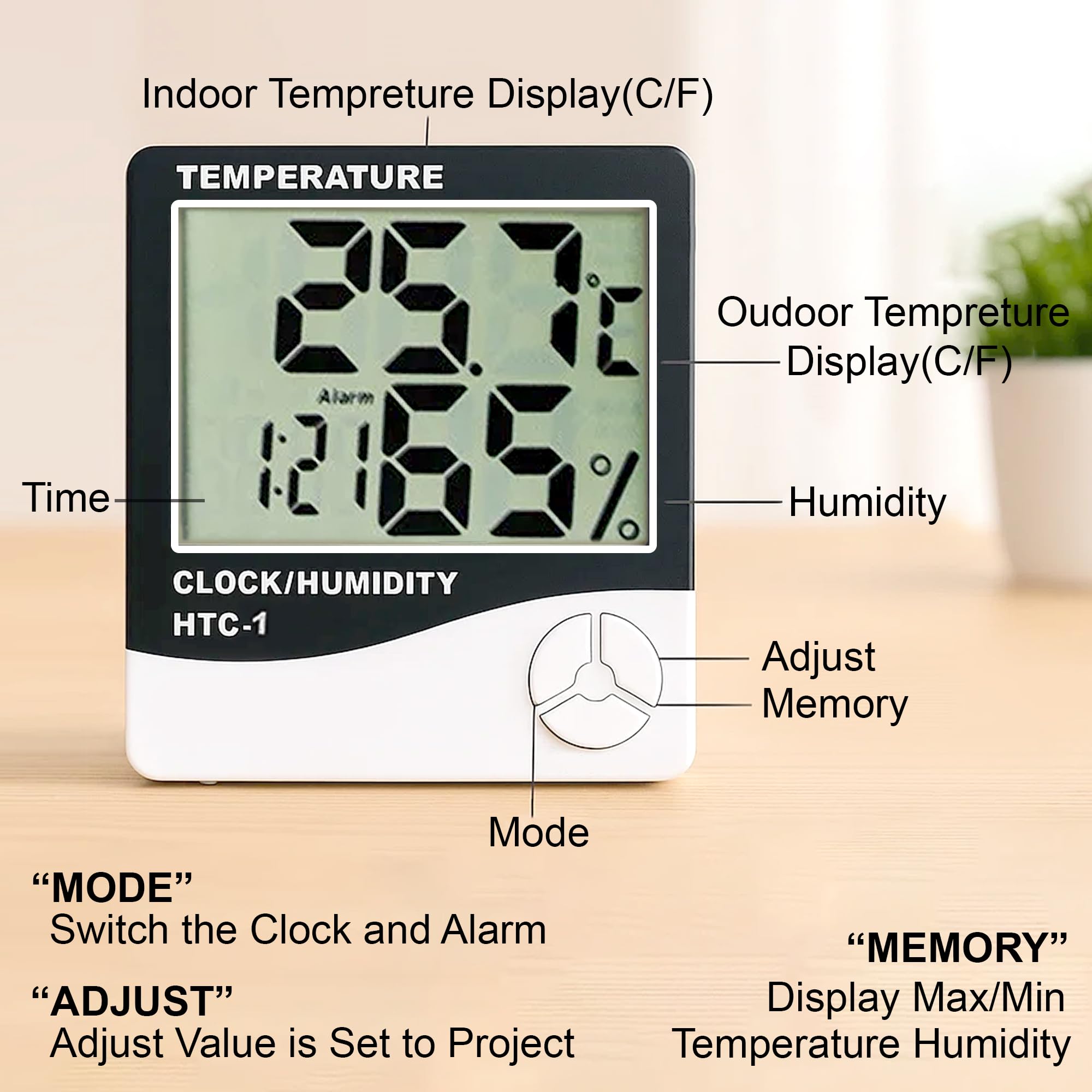 GLUN® HTC-1 Digital Wall Clock Hygrometer Thermometer with Humidity Meter – Accurate Indoor Sensor, LCD Display, Real-Time Monitoring for Home & Office - Image 6 thumbnail