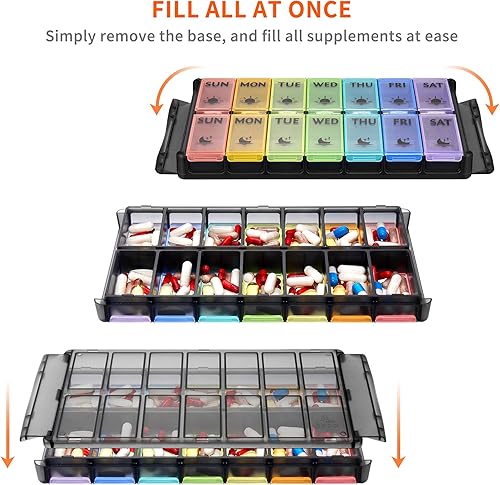 Miniatura 3 de FGcase - Pastillero extragrande 2 veces al día, pastillero FGcase Easy Fill AM PM, gran capacidad, recarga rápida de 7 días para pastillas,