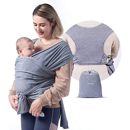 Momcozy Baby Wrap Carrier Slings, Easy to Wear Infant Carrier Slings for Babies Girl and Boy, Adjustable Baby Carriers for Newborn up to 50 lbs, Grey