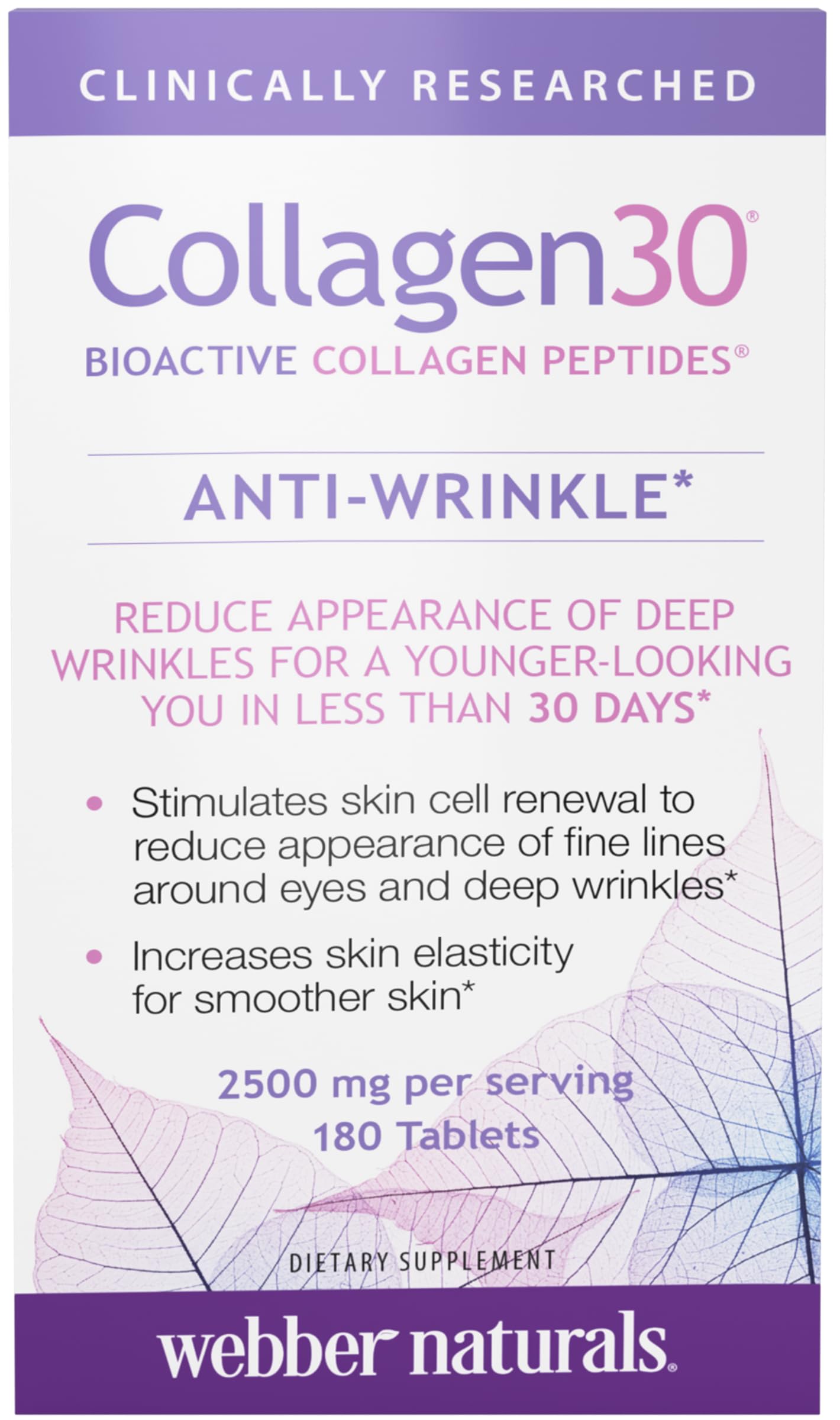 Webber Naturals Hydrolyzed Collagen Peptides, Anti-Wrinkle, 180 Tablets — Amazon image 2