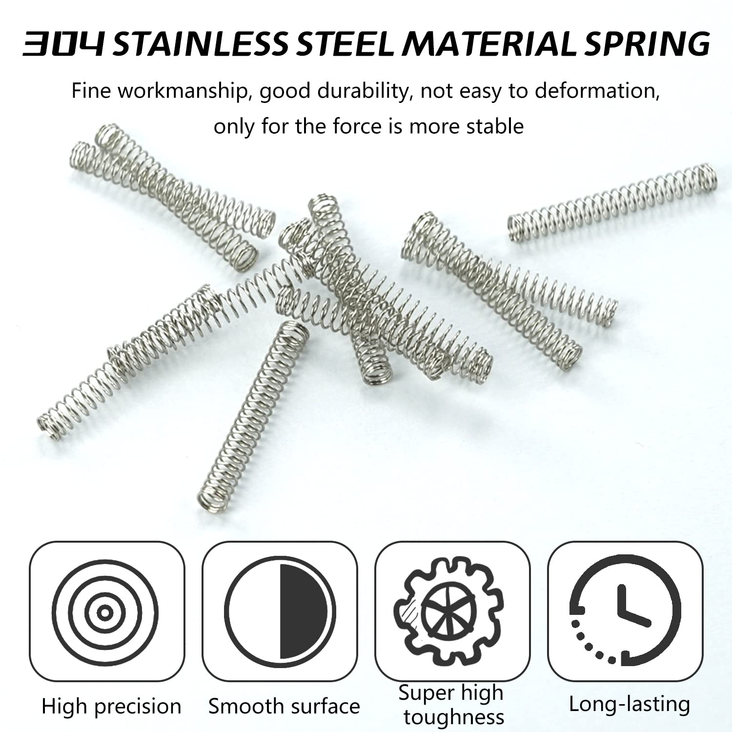EKIND 25N Compression Spring, Wire Dia 0.5mm, Outer Dia 3mm, Free Length 25mm, Compression After Length 8mm, Spring Steel Extended Coil Spring Suitable for Light Industry DIY (10Pcs, Silver)