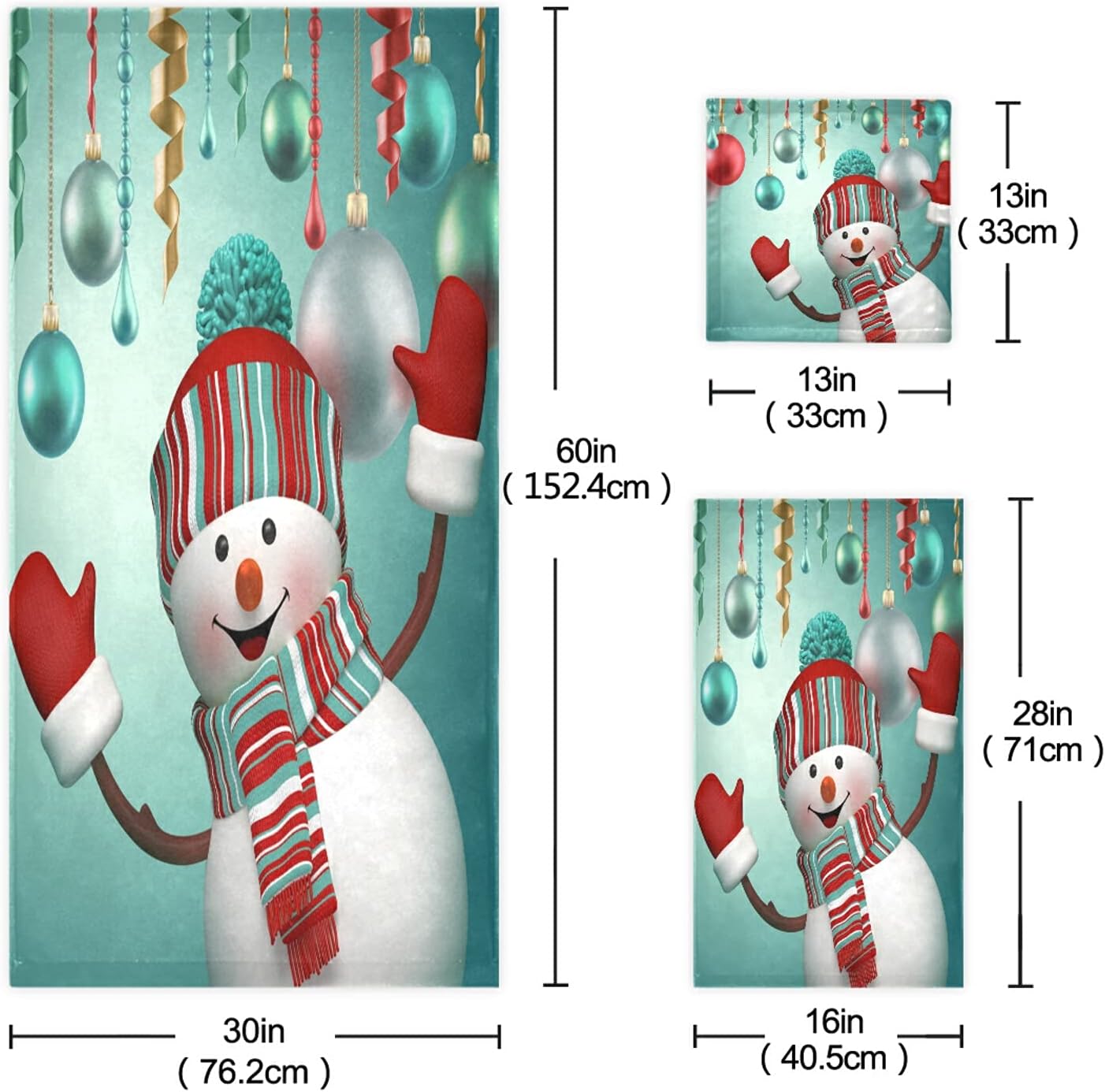 ALAZA Christmas Snowman Bath Towel Set Luxury Decorative Set of 3, 1 Bath Towel 1 Hand Towel 1 Washcloth Soft Multipurpose for for Bathroom Hotel Gym Yoga Spa 71
