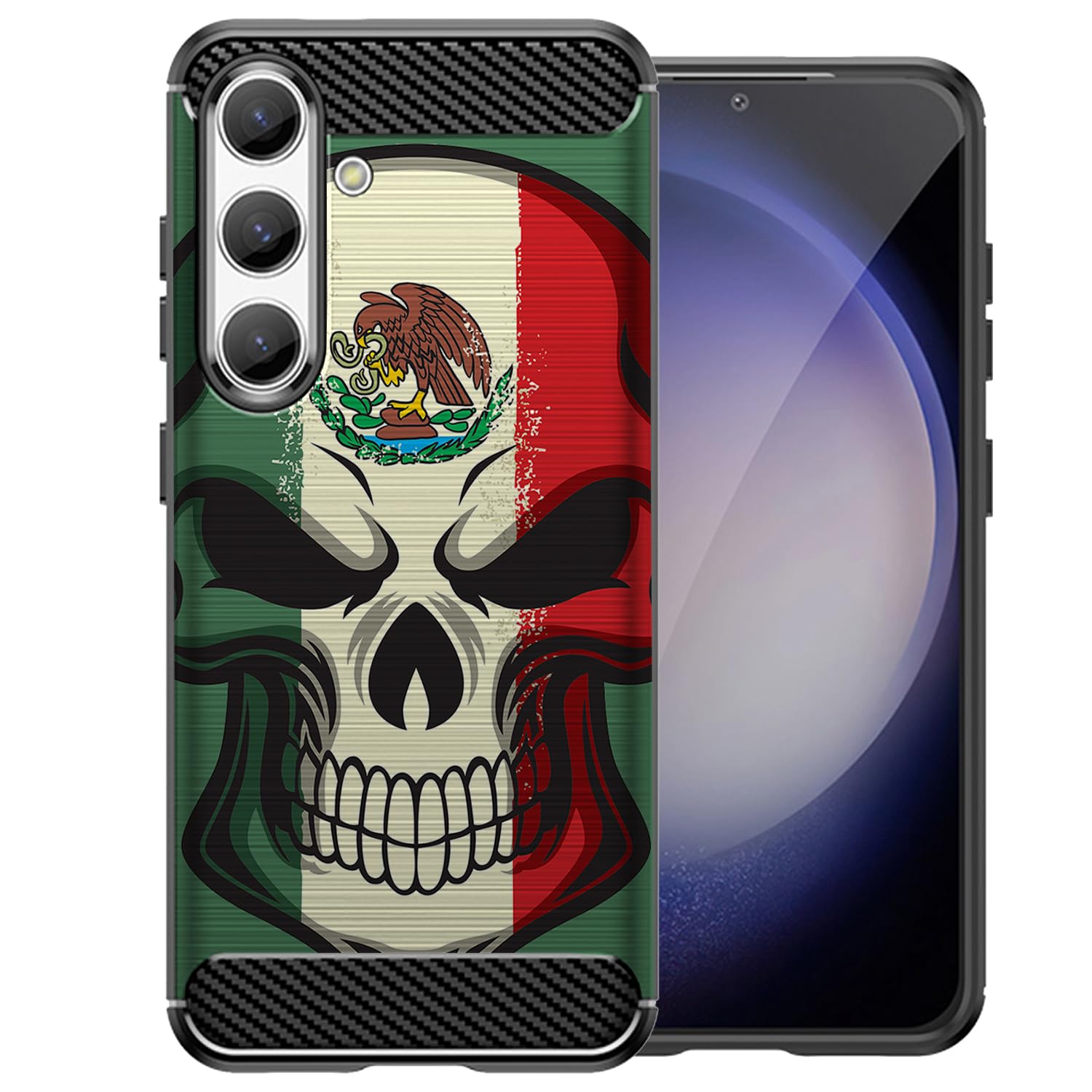 CasesonDeck Slim Case Compatible with [Samsung Galaxy S25 Plus 5G / S25+ Plus Case] Thin Scratch Preventing TPU, Matte Finish Carbon Fiber Texture Edges (Mexican Skull)