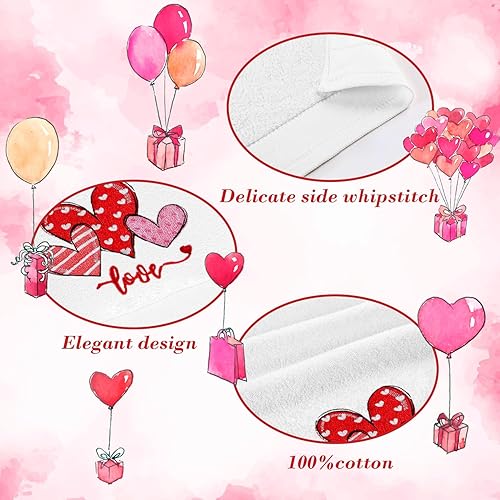 Miniatura 4 de Quera Paquete de 2 toallas de mano para el día de San Valentín, 100% algodón, bordadas, decoración de lujo de primera calidad, juego de platos