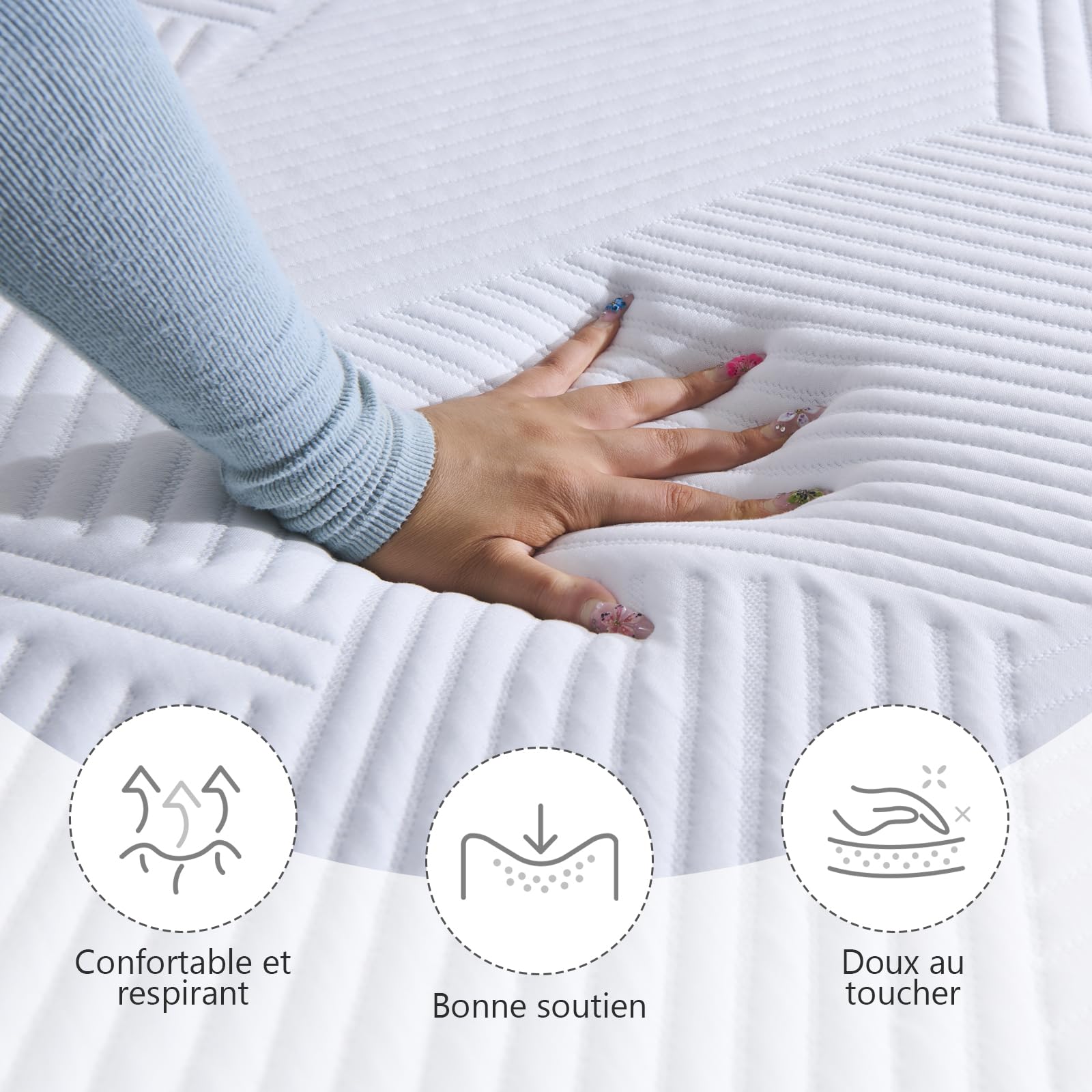Twirest Surmatelas 140 x 190CM, Épaisseur 7,5CM, Mousse Mémoire à Gel, Confortable et Respirant, avec Design Antidérapant et Housse de Matelas Amovible et Lavable