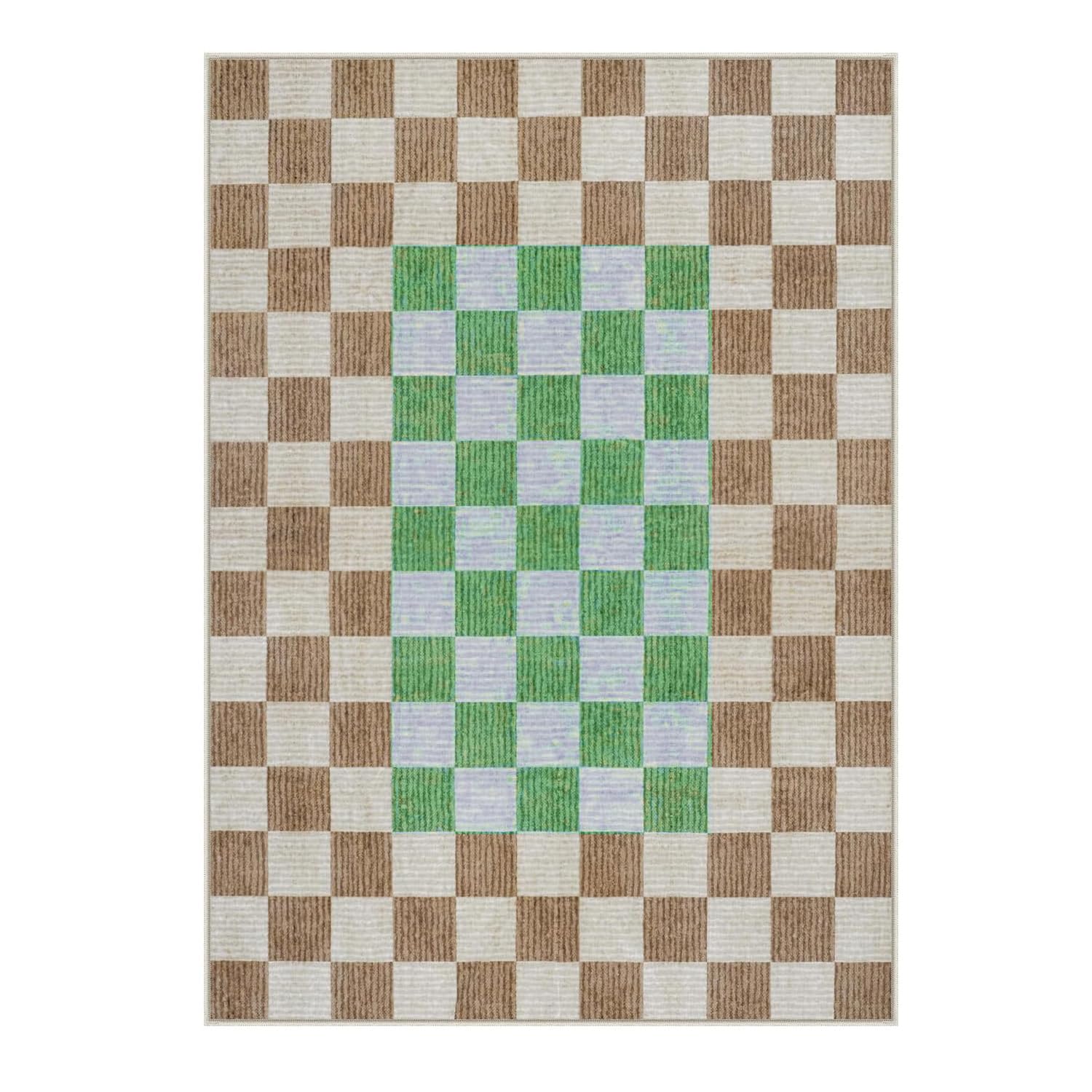 Dywan, geometryczny brązowy, biały, zielony, fioletowy, prostokątny 200 x 300 cm, bardzo duży dywan do salonu, zmywalny, antypoślizgowy dywan do jadalni, sypialni