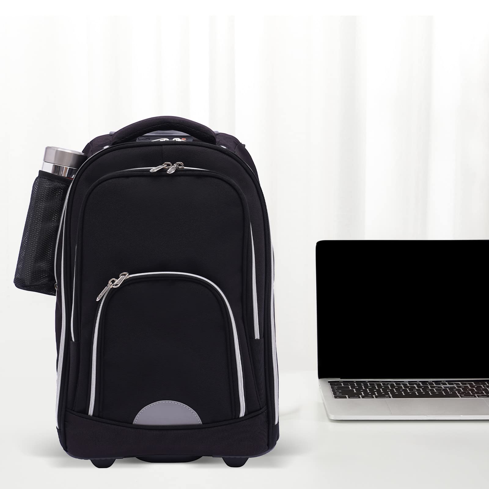 Zaino trolley da 45 l, con ruote, impermeabile, per laptop da 15 pollici, bagaglio a mano 3 in 1, ruote silenziose da 7 pollici, trolley in alluminio regolabile in altezza, per scuola, lavoro