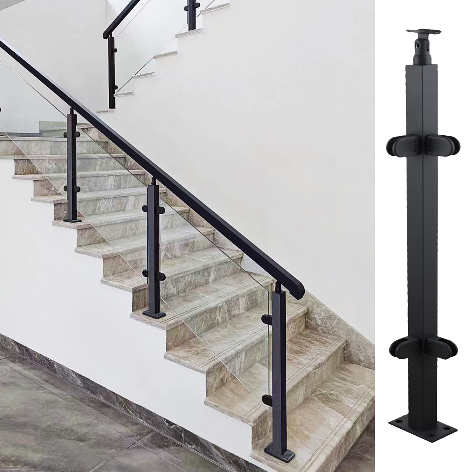 GJZNJYL Stainless Steel Deck Railing System - Indoor Balustrade Kit with End/Mid/Corner Panels, Floor Mount Post & Screws, 95cm/37.4in Glass Railing Posts, Durable & Stylish