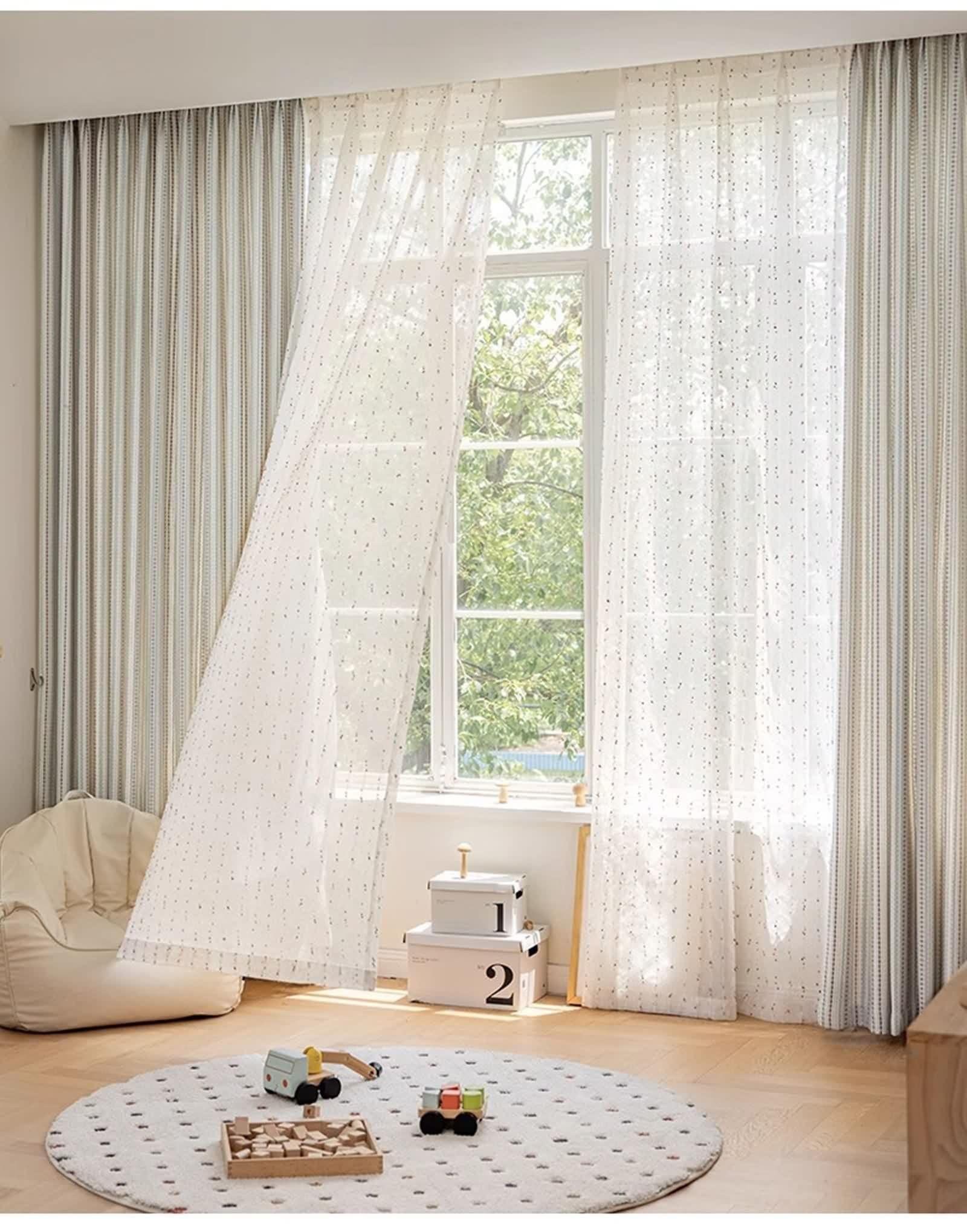 Rideaux Fenetre Bleu Clair, Rideaux Fenetre Chambre Lot de 2 Polyester Motif Géométrique LxH 132x183cm