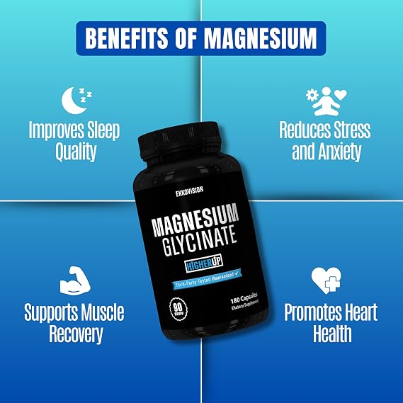 Ekkovision Magnesium Glycinate by Ekko x HigherUp, Highly Bioavailable Magnesium Supplement for Men & Women with Glycine for Relaxation, Sleep and Overall Wellness, Gentle on Stomach, 90 Capsules