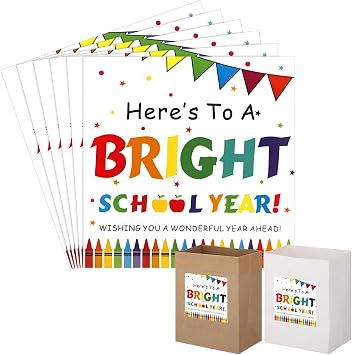 100 Pcs Back-to-School Stickers Labels 4 x 4 Inch Welcome Back Labels Paper Present Stickers Sheet First Day Heres to a Bright Year for Gifts School Prizes Store Packaging