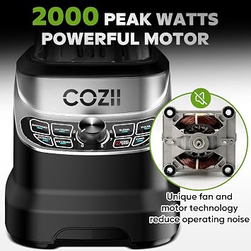 COZII Professional Blenders 2000W for Kitchen with 64oz Pitcher & 21oz To-go Cup, Quiet Blender for Smoothies/Ice Crushing/Frozen Drink/Nut Milk, 7 Preset Programs & 8 Speed Control, Dishwasher Safe